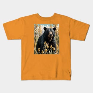 A Black Colored Bear Surrounded By Yucca flower New Mexico State 4 Kids T-Shirt